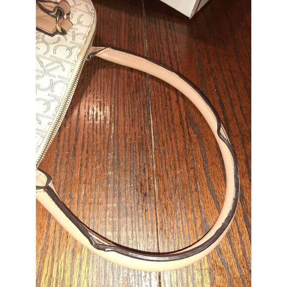 Calvin Klein Logo Tan Ivory Medium Top Handle Satchel Purse Handbag Bag - Picture 9 of 10